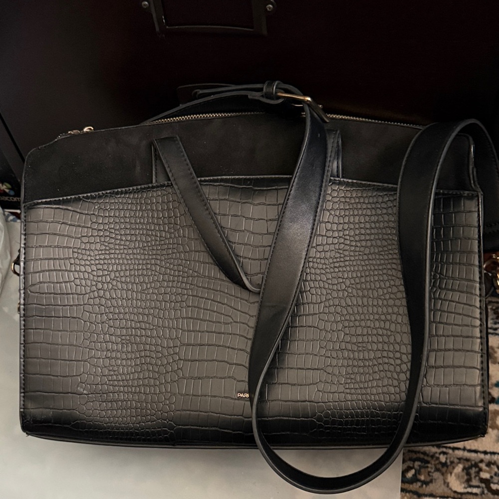 Parfois Black Crocodile-Embossed Laptop Bag
